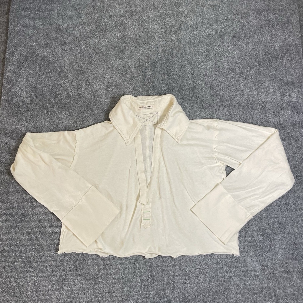 We The Free Long Sleeve Collared Shirt Large White Open Seam Oversized Layering